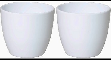 2x bloempot in kleur glanzend wit keramiek voor kamerplant h19 x d22.5 cm- plantenpotten binnen