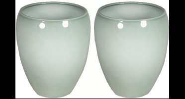 Floran Vaas - 2x stuks - misty groen - glanzend - keramiek - D25 x H28 cm - bloemenvaas
