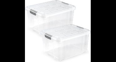 Plasticforte Opslagbakken met deksel - 4x - 25 liter - 42 x 36 x 25 cm - Organizers - transparant - kunststof