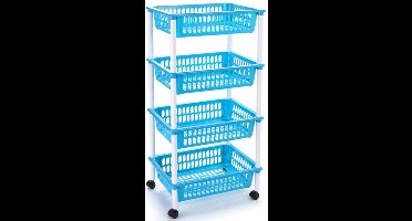 Plasticforte Keukentrolley op wieltjes - 4-laags - lichtblauw - kunststof - 40x50x85 cm - opberg trolley