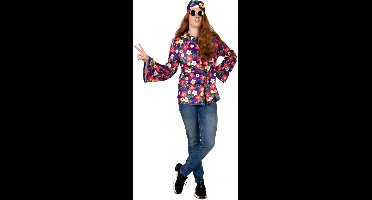 PartyXplosion - Blouse - Flower Power - Hippie - Bloemen - Carnaval kostuum - Carnavalskleding - Heren - paars - Maat 48