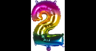 Boland - Folieballon '2' regenboog (36 cm) 2 - Multi - Cijfer ballon
