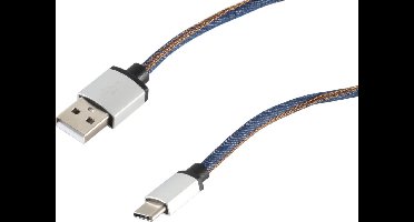 USB-C naar USB-A kabel - USB2.0 - tot 2A / blauw jeans - 2 meter