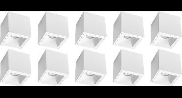 Opbouwspot 10 Pack - Proma Cliron Pro - GU10 Fitting - Opbouw Vierkant - Mat Wit - Aluminium - Verdiept - Ø90mm
