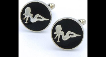 Manchetknopen - Pin-up Girl Zwart met Wit Rond