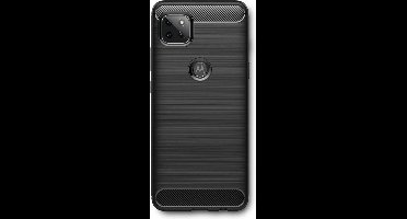 Shop4 - Geschikt voor Motorola Moto G 5G Hoesje - Zachte Back Case Brushed Carbon Zwart