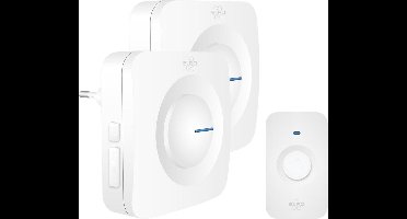 ELRO DB3000 Draadloze Deurbel Set – met 1x Ontvanger op batterij + 1x Plug-in Ontvanger - Bereik 300 meter - IP65 Waterdicht - 64 Melodieën - Wit