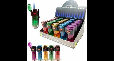 Stormaanstekers Jet Flame transparant aanstekers - Storm aansteker - Turbo aanstekers - Display van 20 stuks -Navulbaar