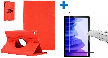 Screenprotector Geschikt voor Samsung Galaxy Tab A7 Hoes - (2020/2022) - 360 graden draaibaar case Rood + screenprotector gehard glas