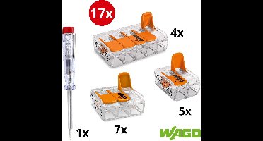 Wago lasklemmen assortiment serie 221 - 2, 3 en 5 voudig (16 stuks) + spanningzoeker
