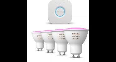 Philips Hue Starterspakket - GU10 - met 4 Spotjes - Wit en Gekleurd Licht - Incl. 1 Hue Bridge - Hue White and Color Ambiance