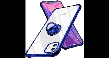 Hoesje Geschikt voor iPhone 12 Mini hoesje - Backcover met Ringhouder - Verstevigde hoeken - Transparant / Blauw