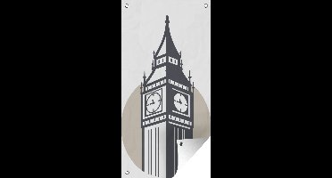Tuinposter Illustratie van de Big Ben voor een bruine cirkel - 40x80 cm - Wanddecoratie Buiten - Tuinposter - Tuindoek - Schuttingposter - Tuinschilderij