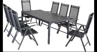 Tuinset 8 + 1 Klapstoelen Tuintafel – Aluminium 180x90cm - Grijs