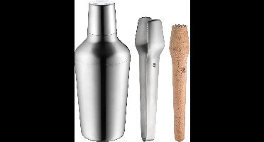 WMF Matroschka Cocktail Set 4-delige Cocktailset -barset met shaker 700ml, bar cocktailzeef, ijstang en houten stamper - nestbaar in elkaar geschenkdoos - vaatwasmachinebestendig