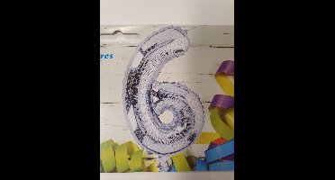 cijfer 6 ballon zilver met blauwe ster 40cm, kindercrea