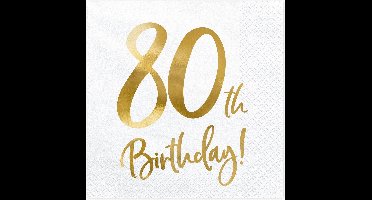 PartyDeco - Servetten - 80th birthday wit (20 stuks)