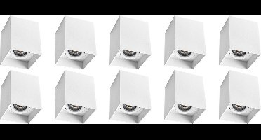 Opbouwspot 10 Pack - Proma Luxina Pro - GU10 Fitting - Opbouw Vierkant - Mat Wit - Aluminium - Verdiept - Kantelbaar - 90mm