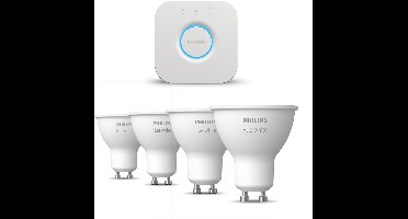 Philips Hue Starterspakket - GU10 - met 4 Spotjes - Warmwit Licht - Incl. 1 Hue Bridge - Hue White