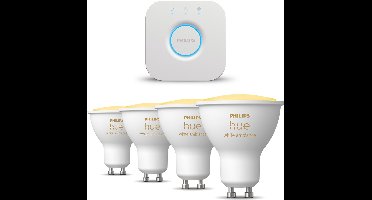 Philips Hue Starterspakket - GU10 - met 4 Spotjes - Warm tot Koelwit Licht - Incl. 1 Hue Bridge - Hue White Ambiance