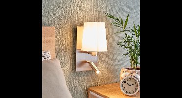 Lindby - Wandlamp - 1licht - Stof, metaal - H: 30.8 cm - E14 - wit, nikkel