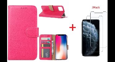 Hoesje Geschikt voor iPhone 11 Pro Max Portemonnee hoesje + 2X Screenprotector - Roze
