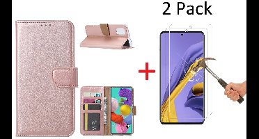 Hoesje Geschikt Voor Samsung Galaxy A71 Portemonnee hoesje + 2X Screenprotector - Rose goud