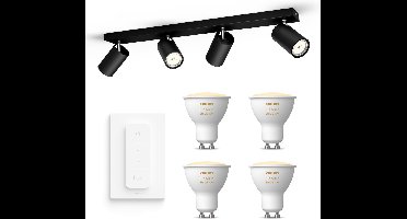 Philips Hue Kosipo Opbouwspot (Zwart) - Warm tot Koelwit Licht - Incl. Hue Dimmer Switch - Plafondspot met 4 Lichtpunten - GU10 - Hue White Ambiance