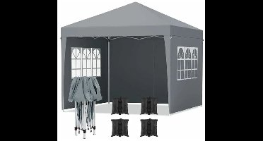 Partytent - Paviljoen - Partytent 3x3 - Tent - Partytent Opvouwbaar - Met 4 Zijpanelen, Zonwering & Stevige Constructie - Donkergrijs