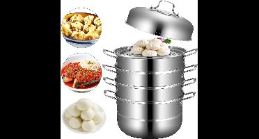 Stoompan - Stoomkoker - Stoommandje - RVS Stoompan - Stoommandje RVS - 5 Laags - 28 cm - Stoomkoker voor Groenten, Dumplings & Rijst