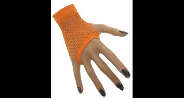 1x Paar Nethandschoen kort vingerloos fluor Oranje - Koningsdag Koning Carnaval Feest Verkleden Party Fluor Kleur