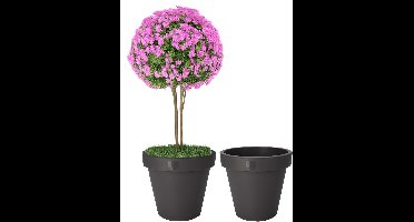 Pro Garden Bloempot - 2x - antraciet - rond - D40 cm - kunststof - plantenpot - tuin buiten