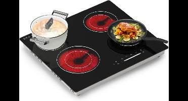 RVV® Elektrische Kookplaat 4 Pits - Elektrische Fornuis - Elektrische Kookplaat Vrijstaand - 4 Kookzones - Kinderslot - Zwart - 53cm x 59cm x 6cm