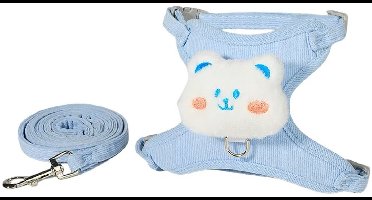 Oneay Hondentuigje en riemset (M), mesh hondentuigje, geschikt voor kleine en middelgrote honden en katten, blauw, met een riem van 1,8 meter.