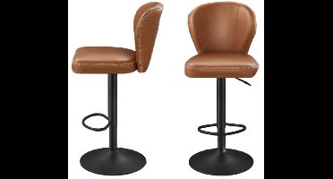 Barstoel – Barkruk – Barstoelen – Kruk – Bistrostoel – 360° Draaibaar – Verstelbare Zithoogte – Kunstleren Bekleding – Set van 2 – Karamel Bruin