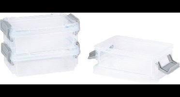 alpina Opbergdoos 3 Stuks - 200 ml - Transparante Storage Box met Kliksluiting - Kunststof Opbergdozen met Grijze Clips - Stapelbaar en Compact