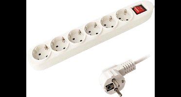 Witte stekkerdoos met 6 outputs met aan/uit knop