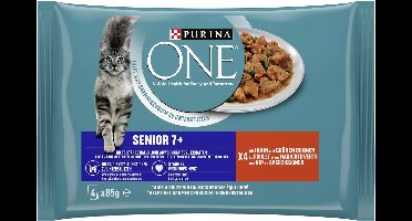 PURINA ONE SENIOR 7+ natvoer voor senior katten, met kip, (1 x 4 x 85g)