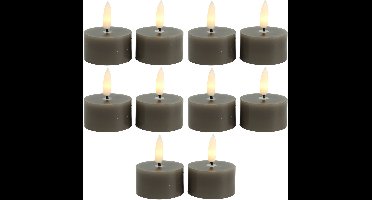 Countryfield LED theelichtjes/waxinelichtjes - 10x st - grijs - D4 x H5,2 cm - met timer