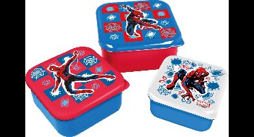 Marvel's Spider-Man 3-in-1 Snackdoosjes - 3 formaten - Vierkant - Sluit goed af - Lunchboxen voor kinderen - Los deksel - Geschikt voor koekjes, fruit en snacks - Blauw/Rood
