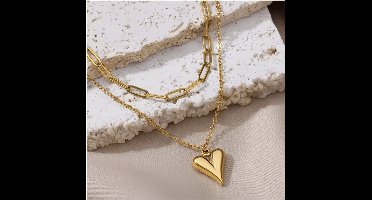 Luxe ketting - verguld - Stijlvolle ketting - Roestvrijstalen - hart hanger ketting -Cadeau Voor Vrouwen- cadeau -Valentijn - Liefde - Verrassing