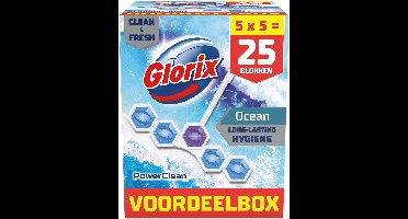 Glorix Power Clean Toiletblok - Ocean - geeft je een langdurig schoon en fris toilet - 5 x 5 stuks