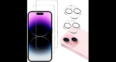Screenprotector geschikt voor iPhone 15 - 2 stuks Beschermglas van glas Transparante glazen schermbeschermfolie + 2 stuks Camera Protector