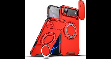 Hoesje Geschikt voor iPhone Air hoesje Rood - Shock Hybrid Armor Hoes met Kickstand Ring en Camera Bescherming - Geschikt voor MagSafe