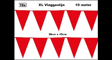 100 meter XL Vlaggenlijn rood 30cm x 45cm - 10x vlaggenlijn rood 10 meter - Giga vlaglijn themafeest party festival