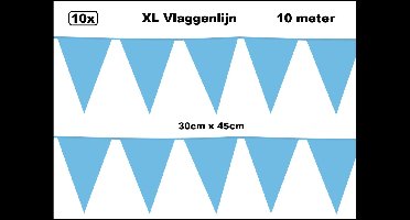 100 meter XL Vlaggenlijn licht blauw 30cm x 45cm - 10x vlaggenlijn licht blauw 10 meter - Giga vlaglijn themafeest party festival