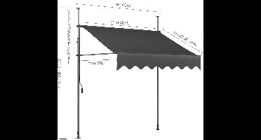 Klemluifel - Zonneluifel - Balkonluifel - Terras-luifel - UV- en Waterbestendig - Aluminium Frame - Handzwengel - Buiten - 350x120 cm - voor Balkon - Tuin - en Terras - Grijs