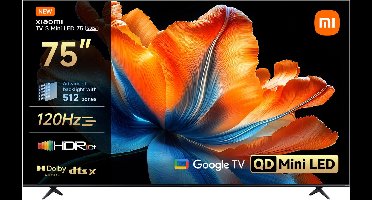 Xiaomi TV S Mini LED - 75 inch Smart TV - 4K UHD - Mini LED met 512 Dimming Zones - 120Hz Refresh Rate - Google TV met Chromecast & AirPlay - Dolby Vision & HDR10+ - Gaming en Films in Ultra HD