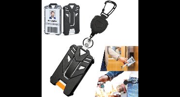 1 Stuk Intrekbare Sleutelhanger met Badgehouder - Robuuste zwarte karabijnhaak, zeer elastische intrekbare sleutelhanger, ID-kaarthouder met 80 cm lang intrekbaar mechanisme