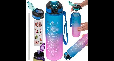 BK Rainbow - Waterfles - 1L - Kleurrijk - Veilige Rietje